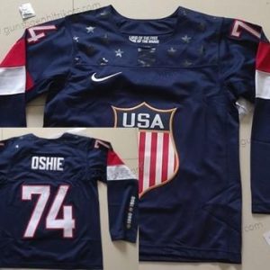 Nike Kinder 2014 Olympics USA #74 T. J. Oshie Trikots – Marineblau Blau