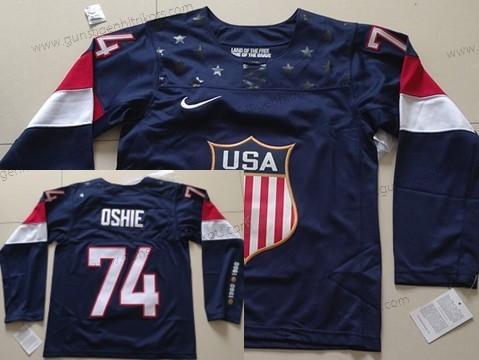 Nike Kinder 2014 Olympics USA #74 T. J. Oshie Trikots – Marineblau Blau