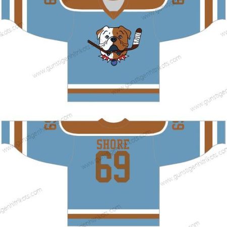 Sudbury Bulldogs Personalisiertes #69 Shore Hockey Trikots – Blau