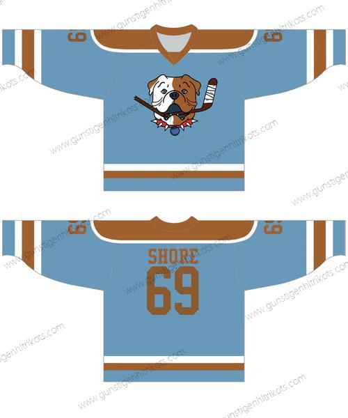 Sudbury Bulldogs Personalisiertes #69 Shore Hockey Trikots – Blau