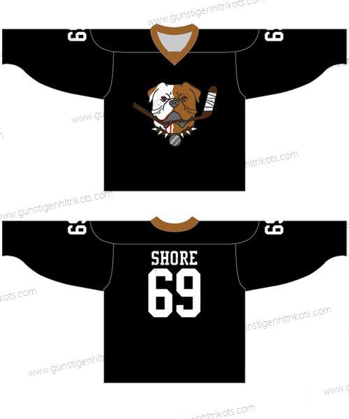 Sudbury Bulldogs Personalisiertes #69 Shore Hockey Trikots – Schwarz